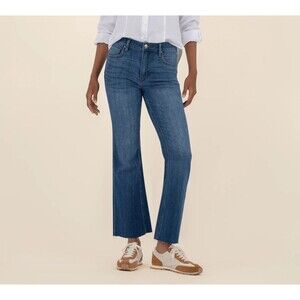 Evereve Kut Women 28 Kelsey Fab Ab Flare Jeans High Rise Raw Hem Cropped Y2K